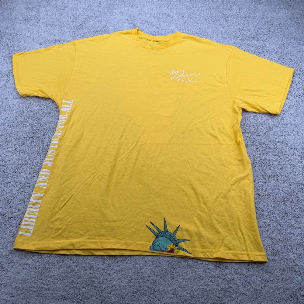Statue Of Liberty Shirt Mens XL Yellow Skull Crown Roses Justice Graphic Tee NY